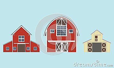 Barn icon set. Vector illustration of red farm house Vector Illustration